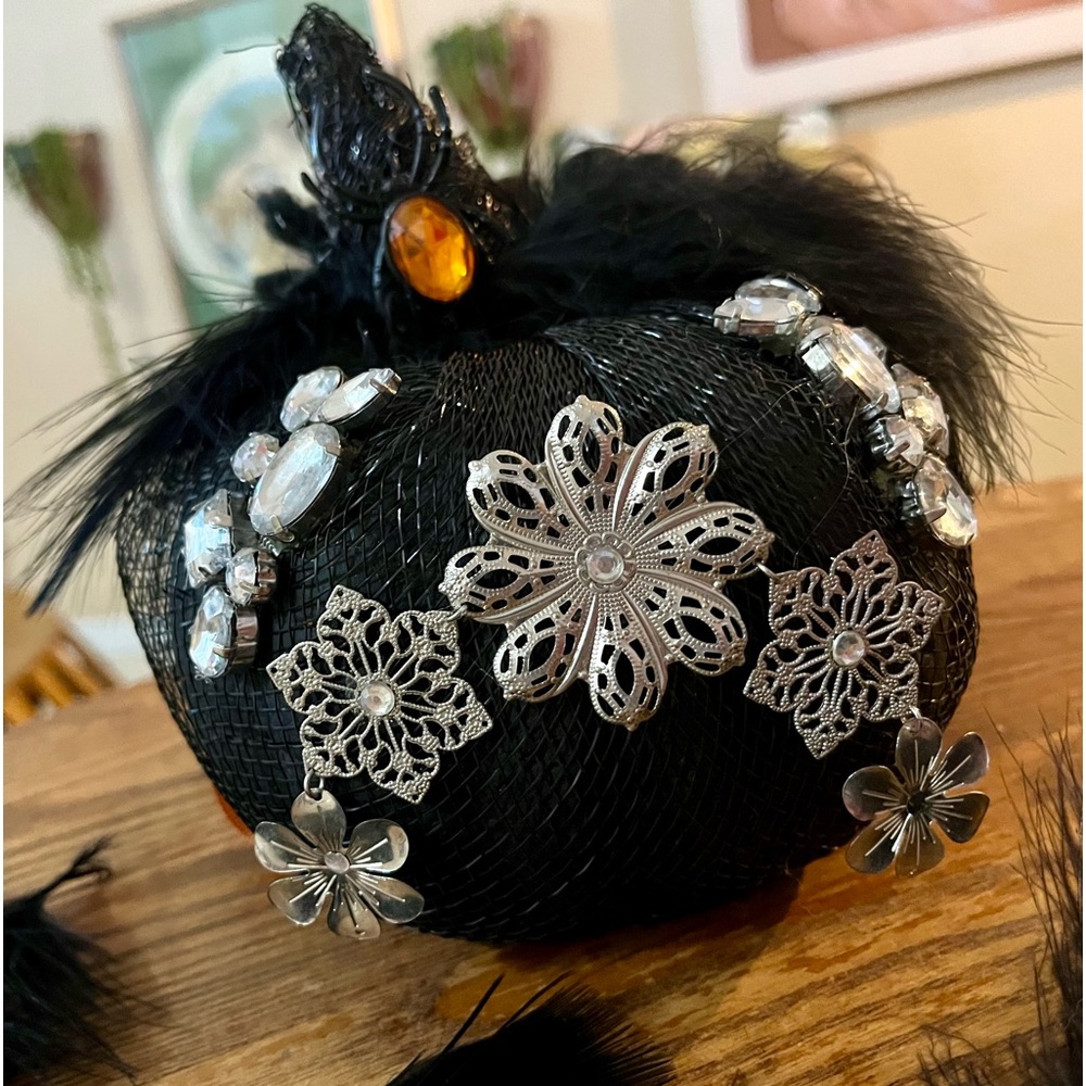 OOAK Handmade Upcycled GOTHIC Fabric Pumpkin - Gothic Halloween Vintage Jewelry